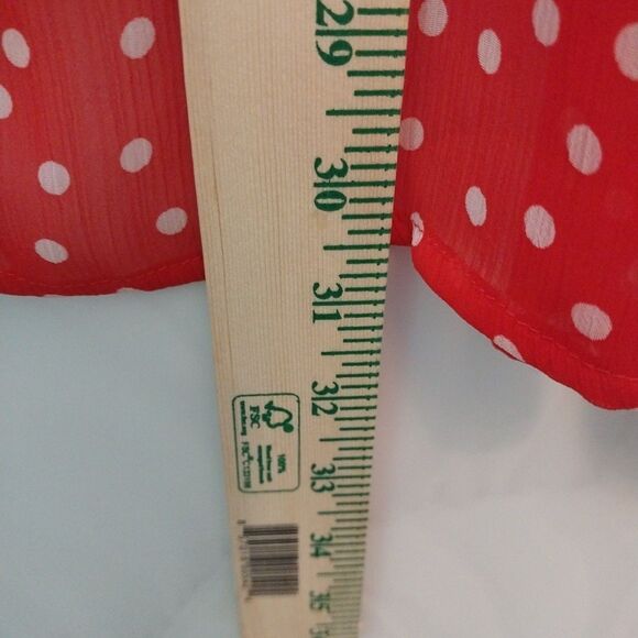 Sag Harbor Women’s Top Sz 3X Red Polka Dot Sheer Bell Sleeve Button Up Fairy - Picture 3 of 6